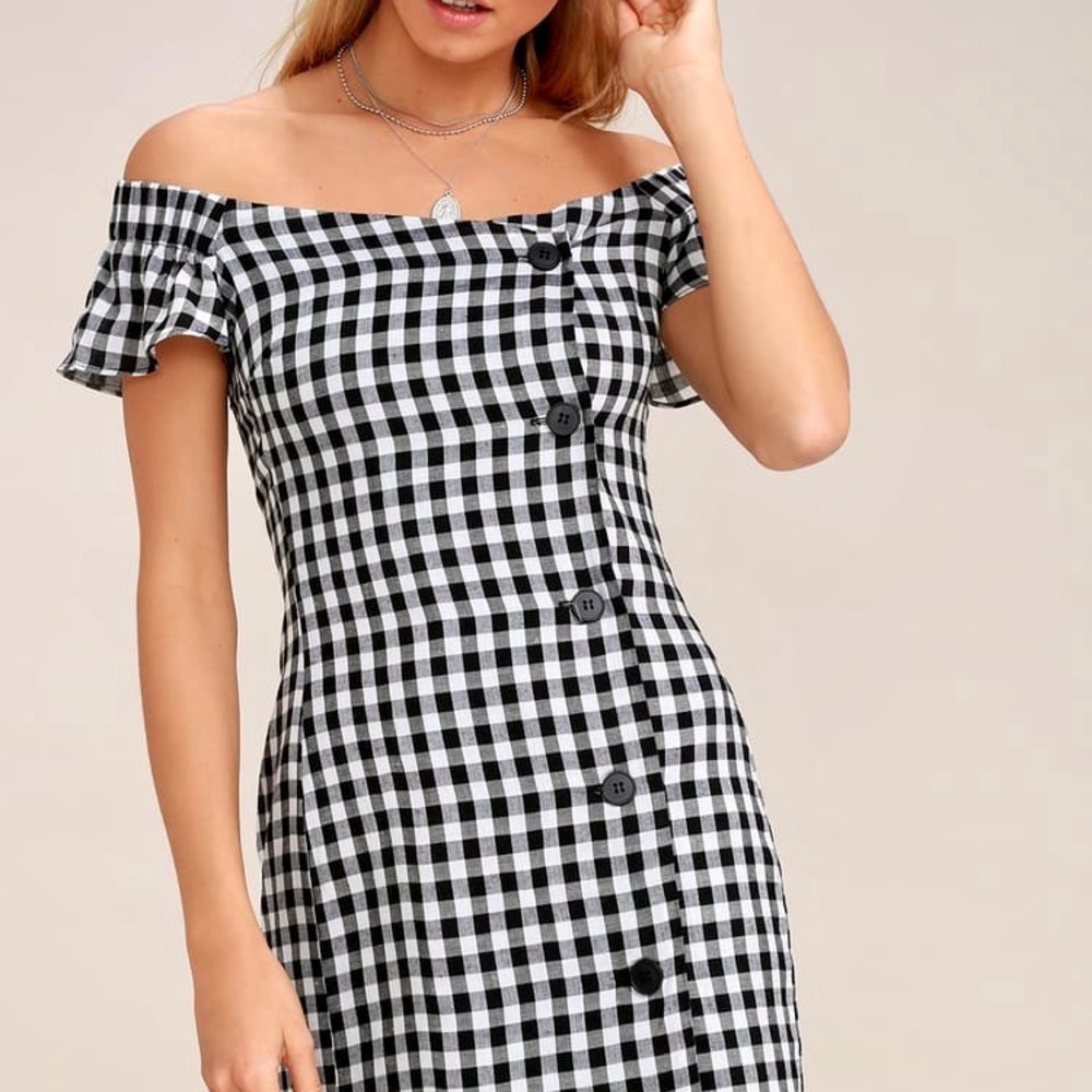 “Check, Please” Classic Gingham Off-Shoulder Dress - Picture 9 of 10